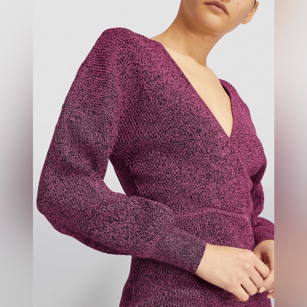 GANNI Melange Knit V-Neck Dress in Carmine Rose Size M - Picture 3 of 14